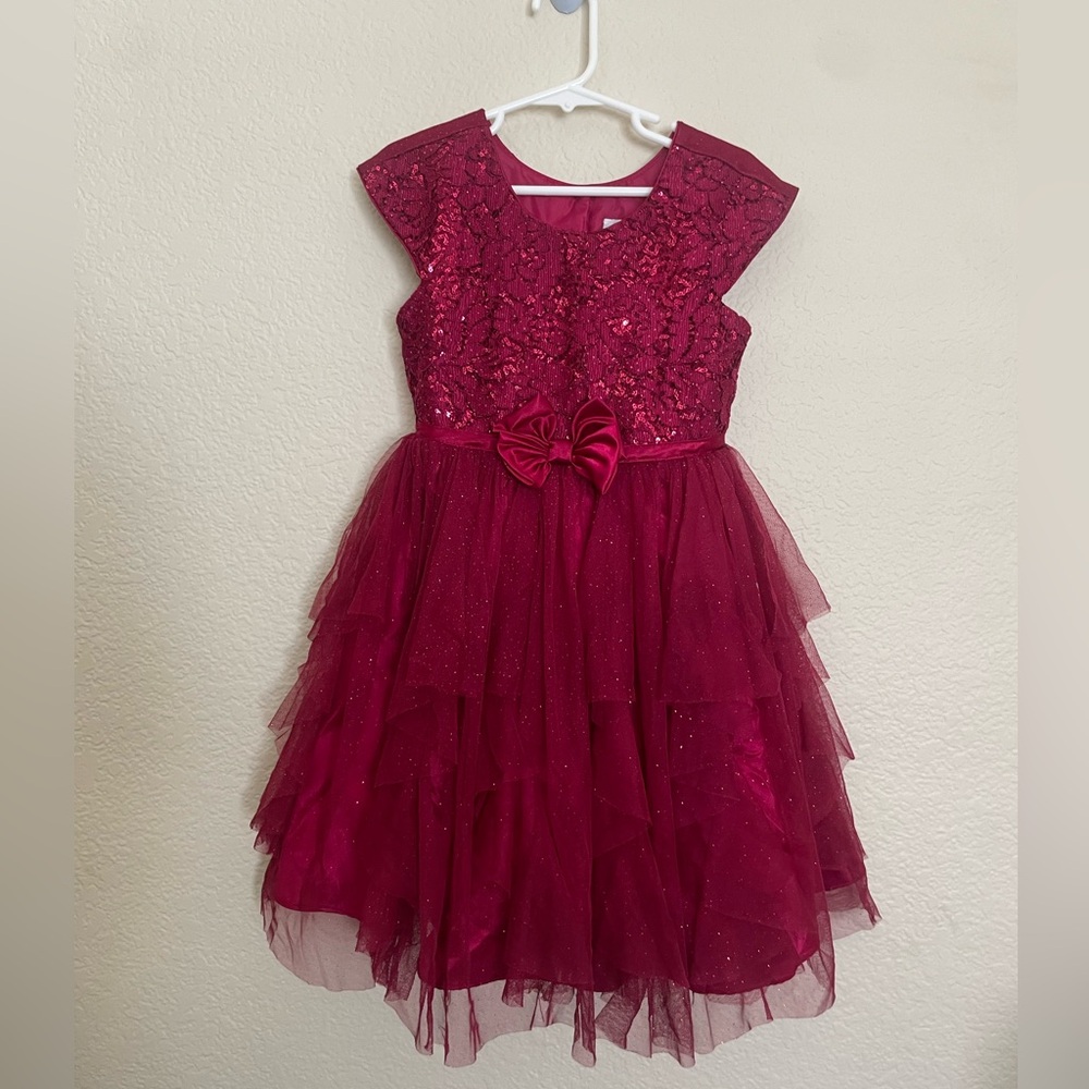 Jona Michelle Burgundy Lace and Tulle Dress